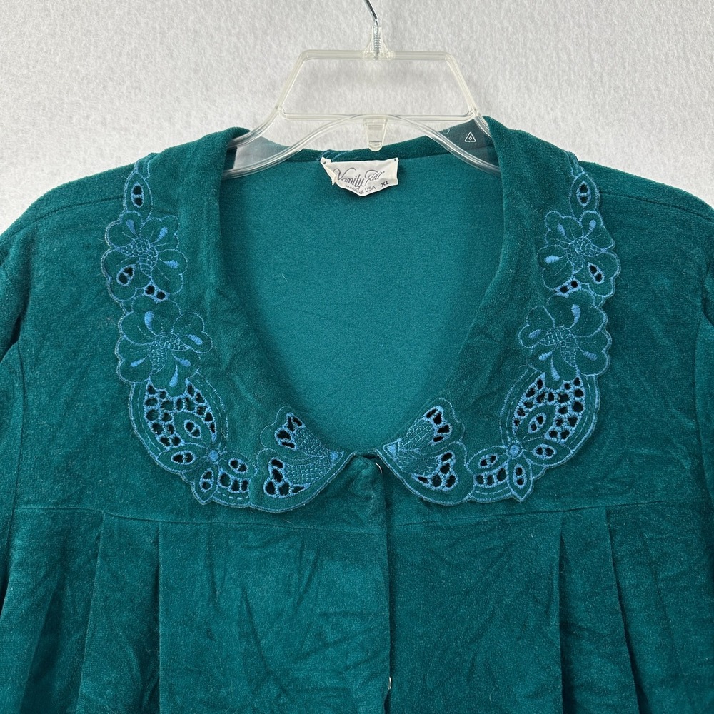 VTG Vanity Fair Velvet Nightgown POCKETS House Coat Snap Front Dress Green XL - Picture 5 of 12